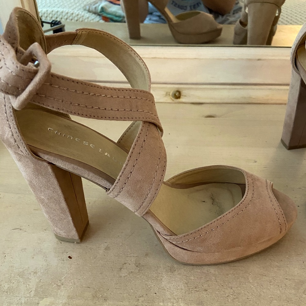 Pink suede high heels